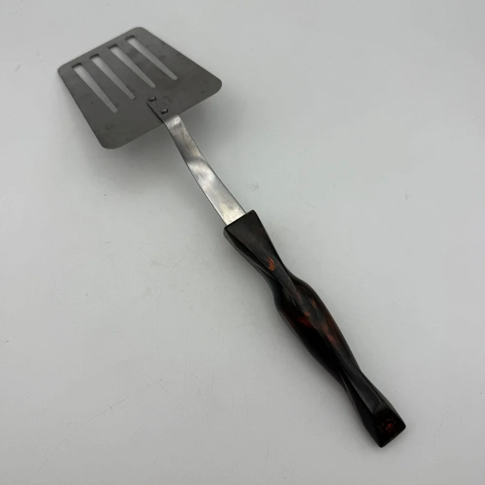 Cutco Slotted Turner Spatula No 1716 Brown Marbled Handle Stainless Steel USA